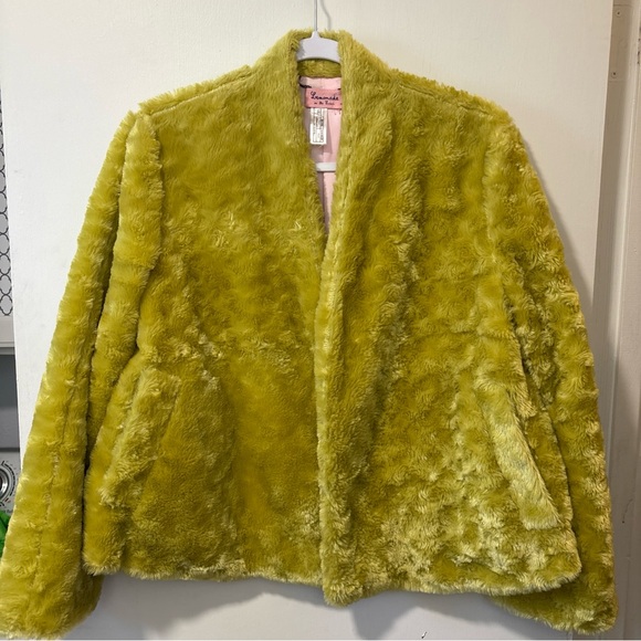 Lemonade on the Lawn Jackets & Blazers - Lemonade On The Lawn Faux Fur Shawl Jacket Coat Electric Green Pink Lined Sz 10